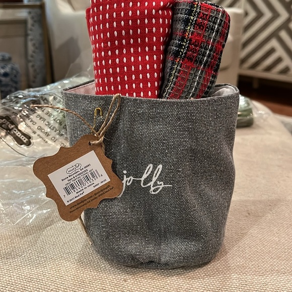 Mud Pie Gray Tartan Towel Bucket Set/NWT - Picture 3 of 9